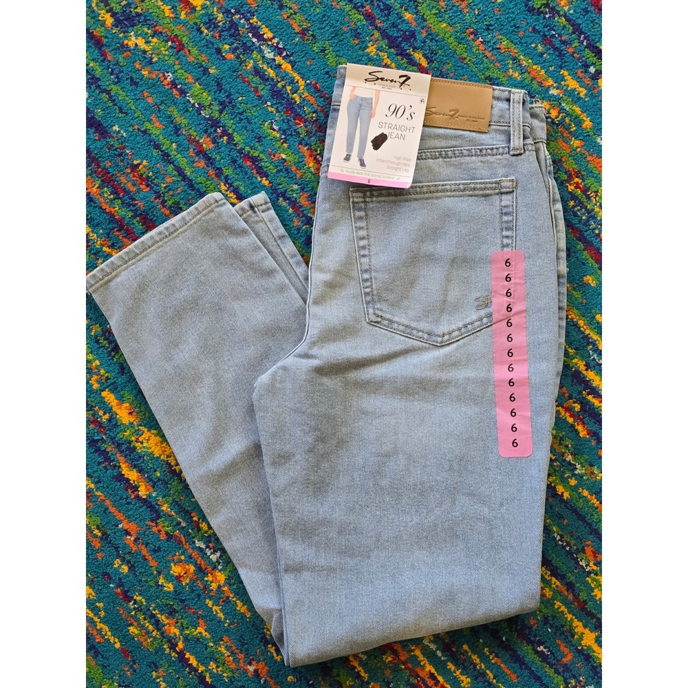 NWT Seven7 90s Straight Leg Jeans Key West Blue High Rise‎ Womens Size 6